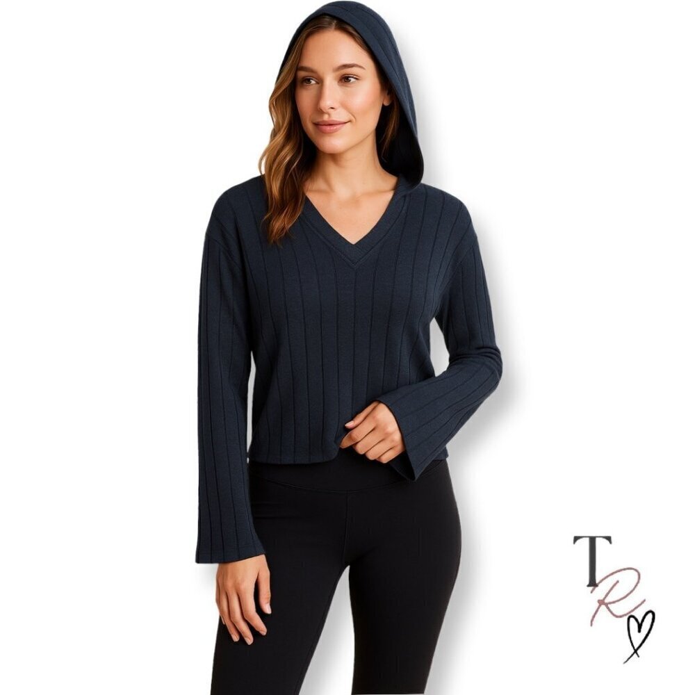 Athleta Harmony Pose Hooded Ribbed Sweater Midnight Navy Women’s Small